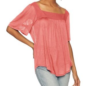 Lucky Brand Women  Shadow Stripe Solid Peasant Top